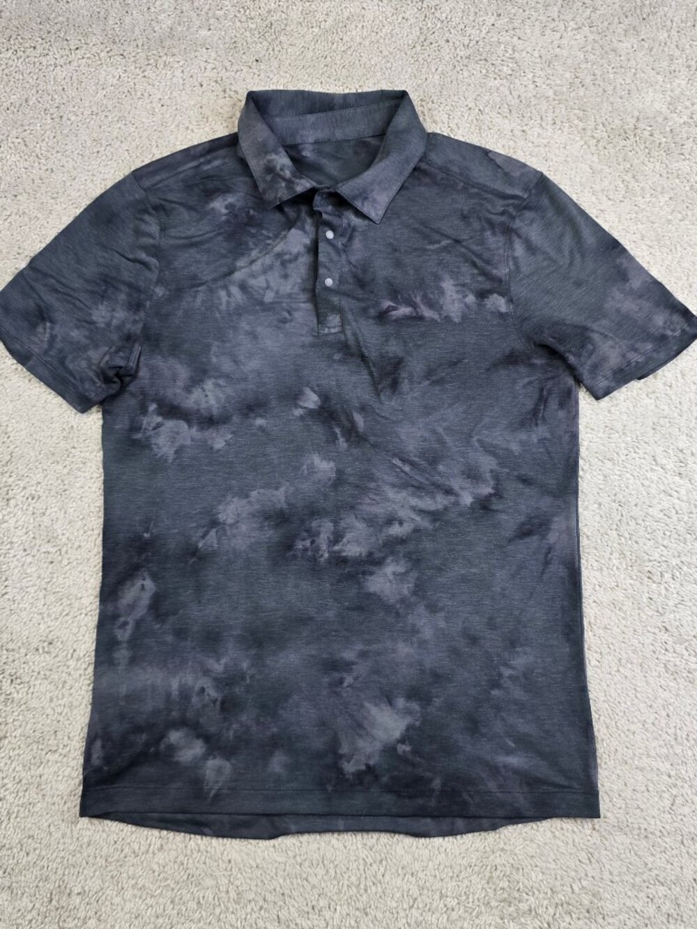 Lululemon Evolution Wash Golf Polo Shirt Men Medium Gray DYAG Tie Dye Camo M USA